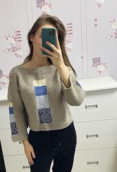 Сірий вязаний жіночий светр ручної роботи hand made 