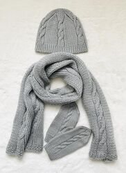 В&acuteязаний зимовий сірий комплект шапка шарф і рукавиці hand made