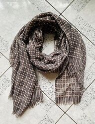 Широкий шарф палантин коричневий із рожевим