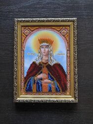 Вышитая икона мученицы Людмилы ручной работы hand made