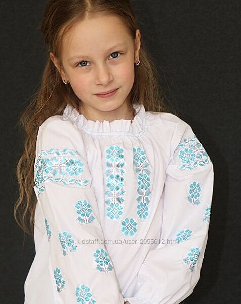 Дитяча блуза з бірюзово-сірою вишивкою  