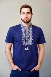 Вишиванка чоловіча індиго з сірим 