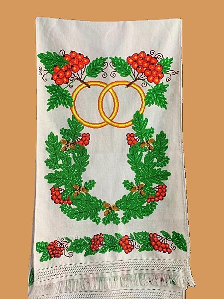 Весільний рушник 135 см перстні калина Ручна робота
