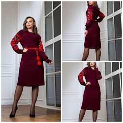 В&acuteязана тепла сукня з квітами етно сукня вовна бордо