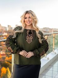 Вишиванка жіноча лляна гірчична