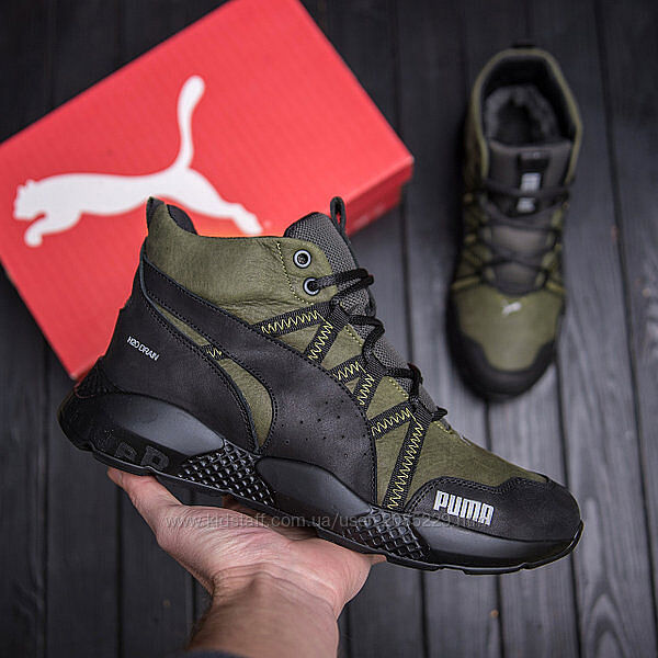 Чоловічі зимові кросівки черевики Puma Runner чорні хакі