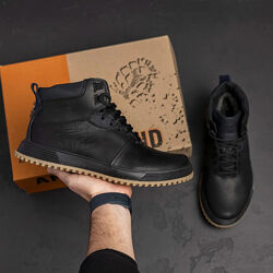 Чоловічі зимові шкіряні черевики кросівки Levis black Style чорні