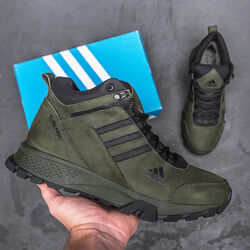 Чоловічі зимові ШКІРЯНІ черевики кросівки Adidas хакі зелені