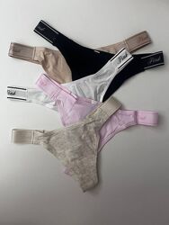 Бавовняні стрінги з лого-резинкою Pink, Victoria&acutes Secret. XS-M