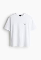 Футболка H&M L чоловіча біла з принтом 
