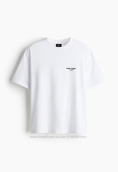 Футболка H&M L чоловіча біла з принтом 
