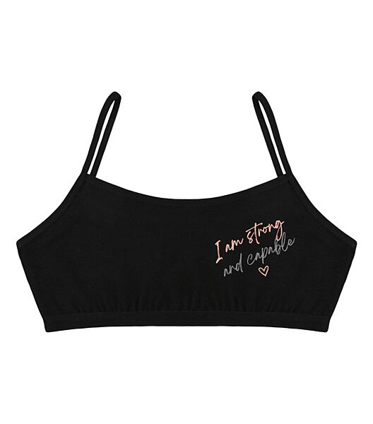 Підлітковий топ на тонких бретельках з принтом I am Strong