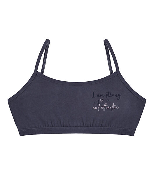 Підлітковий топ на тонких бретельках з принтом I am Strong