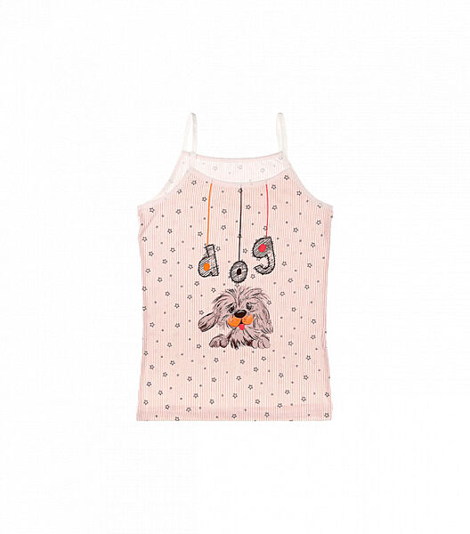 Майка на тонких бретельках в вертикальну полоску з малюнком собачки