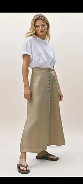 Юбка Uniqlo джинсовая макси миди трапеция. Юбка бежевая джинс 