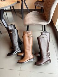 Зимові шкіряні чоботи жокейки з фурнітурою 3 кольори