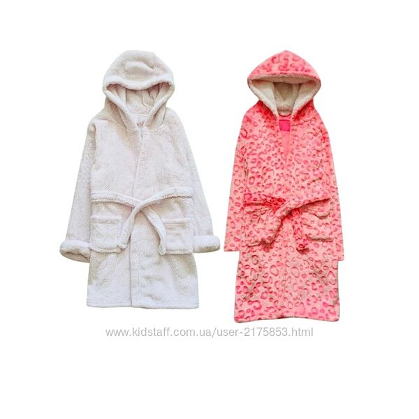 Primark. флісовий, махровий халат. 6-7 . ніжно-рожевий і анімалістичний бан