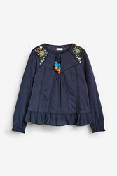 мега стильная рубашка блузка - NEXT - яркая вышивка, кружево - р146/152