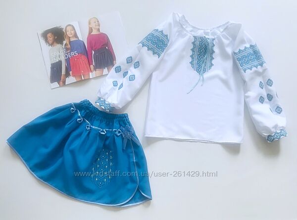 красивый украинский костюм в голубых оттенках  - вышиванка и юбка р140-146