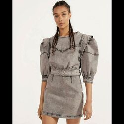 Джинсова сукня з об&acuteємними рукавами міні bershka