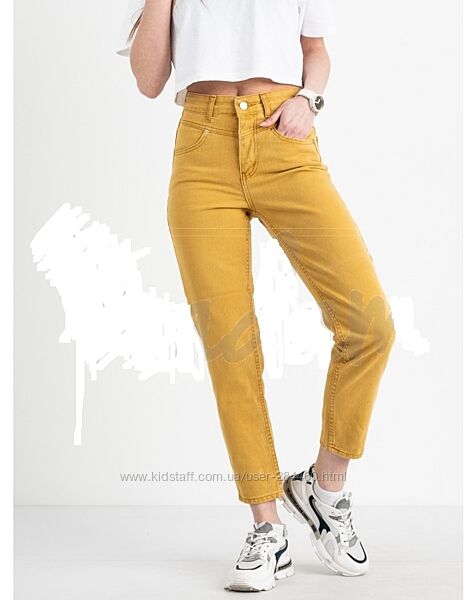Модные джинсы мом желтого горчичного цвета